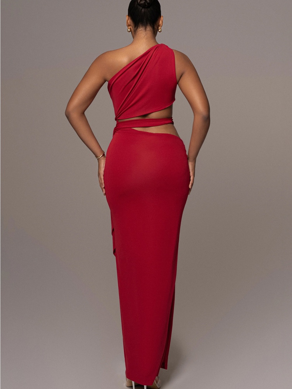 JLUXLABEL Red One-Shoulder Cutout Maxi Dress - Picture 2 of 3